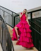 Ball Gown Halter Taffeta Backless Ruffle Tiered Prom Dresses