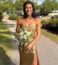 Sheath/Column Strapless Metallic Prom Dresses With Beading