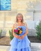 Ball Gown Strapless Tulle Ruffle Tiered Prom Dresses