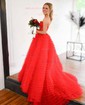 Ball Gown Strapless Tulle Tiered Prom Dresses With Appliques