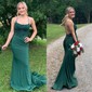 Mermaid Square Neck Jersey Beaded Prom Dresses With Appliques