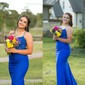 Mermaid Square Neck Jersey Beaded Prom Dresses With Appliques