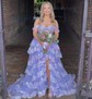 Ball Gown Off-the-shoulder Tulle Tiered Prom Dresses With Appliques