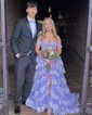 Ball Gown Off-the-shoulder Tulle Tiered Prom Dresses With Appliques