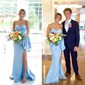 Mermaid Stretch Crepe Strapless Prom Dresses With Split