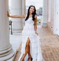 Ball Gown Off-the-shoulder Satin Tiered Prom Dresses With Beading