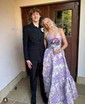Ball Gown Strapless Satin Floral Prom Dresses With Ruched