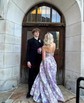 Ball Gown Strapless Satin Floral Prom Dresses With Ruched
