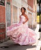 Ball Gown Strapless Satin Floral Prom Dresses With Ruched