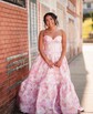 Ball Gown Strapless Satin Floral Prom Dresses With Ruched