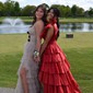 Ball Gown V-neck Taffeta Ruffle Tiered Prom Dresses