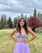 A-line Strapless Chiffon Corset Prom Dresses With Appliques