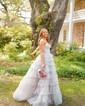 Ball Gown Strapless Tulle Ruffle Tiered Prom Dresses