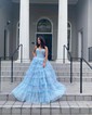 Ball Gown Strapless Tulle Ruffle Tiered Prom Dresses