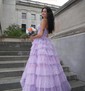 Ball Gown Strapless Tulle Ruffle Tiered Prom Dresses