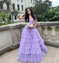 Ball Gown Strapless Tulle Ruffle Tiered Prom Dresses