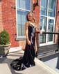 Sheath/Column V-neck Satin Corset Prom Dresses With Beading