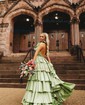 Ball Gown Halter Taffeta Backless Ruffle Tiered Prom Dresses