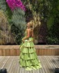 Ball Gown Halter Taffeta Backless Ruffle Tiered Prom Dresses