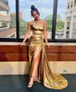 Sparkly Sheath/Column Metallic One Shoulder Ruched Prom Dresses