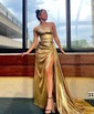 Sparkly Sheath/Column Metallic One Shoulder Ruched Prom Dresses