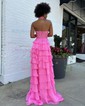 Ball Gown High Neck Chiffon Tiered Prom Dresses With Appliques
