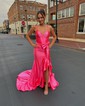 Sheath/Column V-neck Satin Corset Prom Dresses With Bow