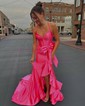 Sheath/Column V-neck Satin Corset Prom Dresses With Bow