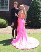 Sheath/Column V-neck Satin Corset Prom Dresses With Bow