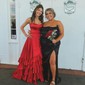 Red A-line Scoop Neck Satin Ruffle Tiered Prom Dresses
