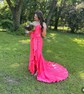 Sheath/Column V-neck Satin Corset Prom Dresses With Bow