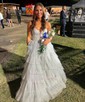 Ball Gown Strapless Tulle Ruffle Tiered Prom Dresses