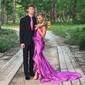 Sheath/Column V-neck Satin Ruffle Prom Dresses With Bow