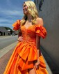 Ball Gown Off-the-shoulder Satin Prom Dresses With Ruched