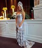 Mermaid Scoop Neck Satin Tiered Prom Dresses With Beading