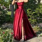 A-line Cowl Neck Floor-length Satin Prom Dresses