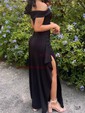 Sheath/Column Off-the-shoulder Stretch Crepe Floor-length Ruched Formal Dresses