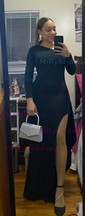 Sheath/Column Asymmetrical Neck Stretch Crepe Floor-length Split Front Formal Dresses