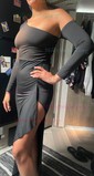 Sheath/Column Asymmetrical Neck Stretch Crepe Floor-length Split Front Formal Dresses