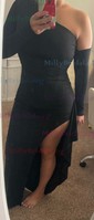 Sheath/Column Asymmetrical Neck Stretch Crepe Floor-length Split Front Formal Dresses