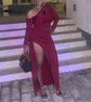 Sheath/Column Asymmetrical Neck Stretch Crepe Floor-length Split Front Formal Dresses