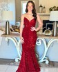 Mermaid V-neck Sparkly Velvet Sequin Prom Dresses