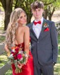 Mermaid Strapless Satin Cut Out Prom Dresses With Ruched