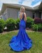 Mermaid V-neck Backless Sparkly Sequin Prom Dresses