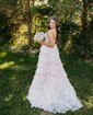 Ball Gown V-neck Tulle Tiered Prom Dresses With Appliques