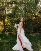 Ball Gown V-neck Tulle Tiered Prom Dresses With Appliques