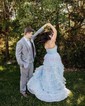 Ball Gown Strapless Tulle Tiered Prom Dresses With Appliques