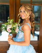 Ball Gown Off-the-shoulder Tulle Tiered Prom Dresses With Appliques