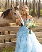 Ball Gown Off-the-shoulder Tulle Tiered Prom Dresses With Appliques
