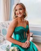 Sheath/Column Strapless Satin Cut Out Prom Dresses With Ruched